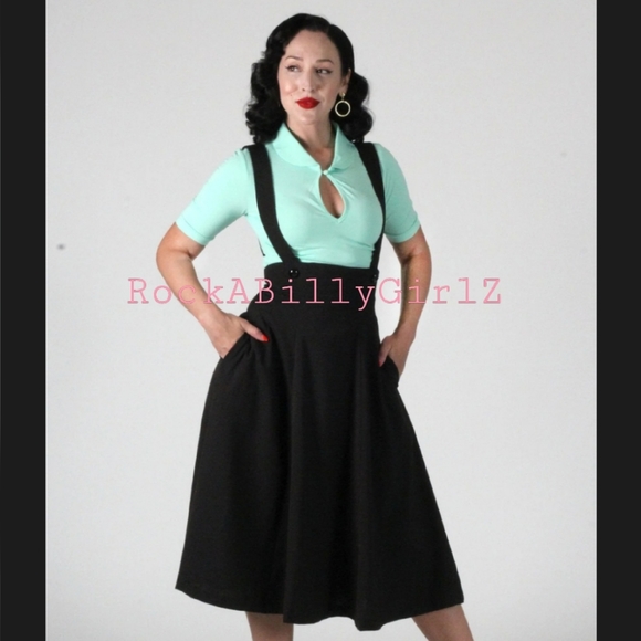 Tatyana Keynote Sexy Mint Vintage 1950's Pinup Stretch Keyhole Top w Darting - Picture 5 of 5